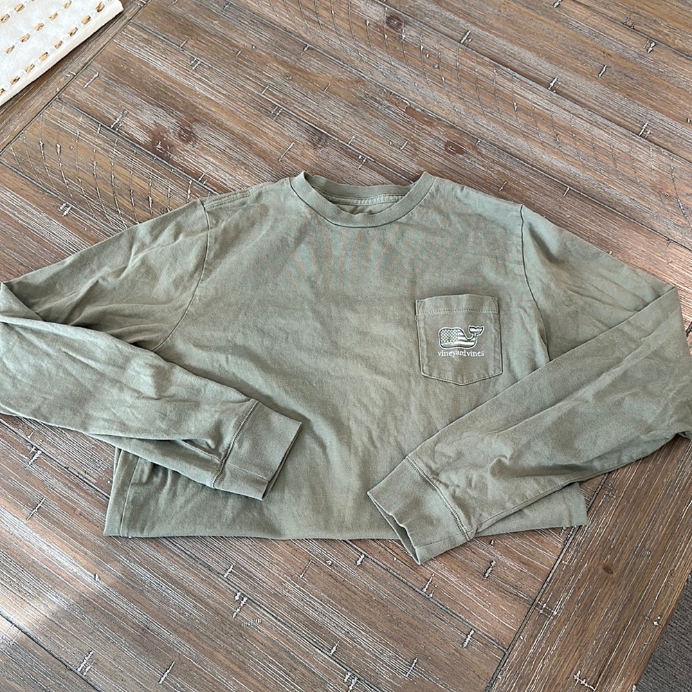 Kids army green long sleeve Vineyard Vines tshirt